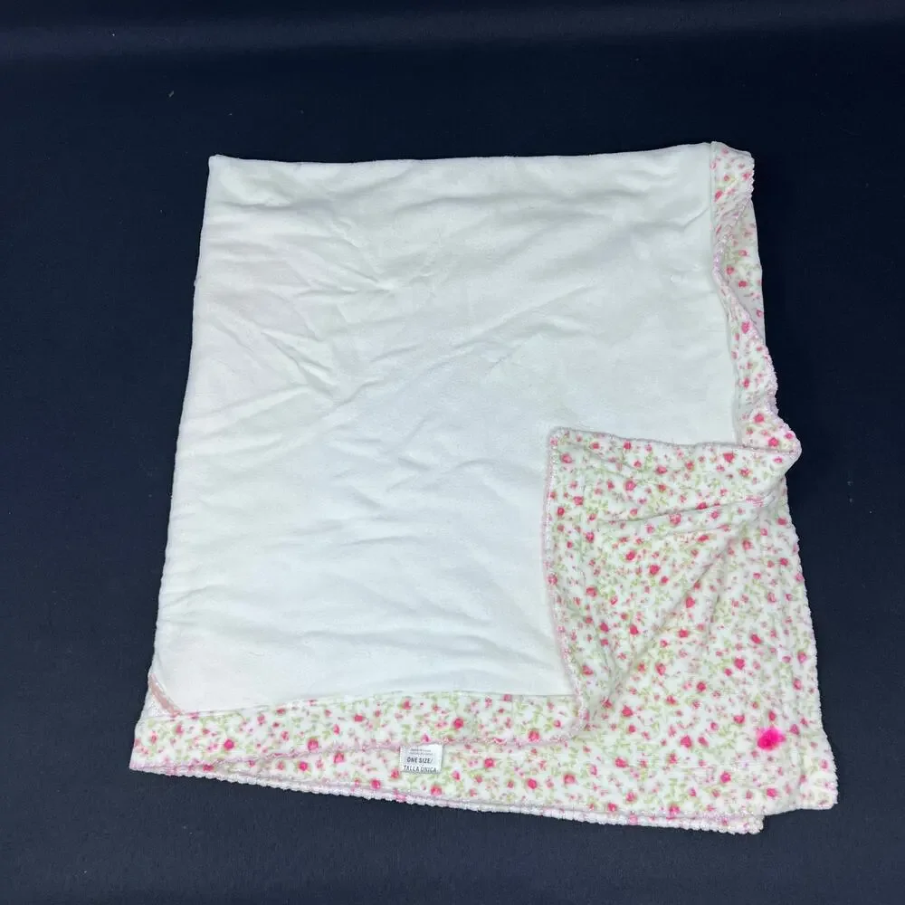 Little‎ Me Floral Blanket Reversible Velour Bow White Pink Receiving Lovey Throw